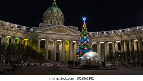 Kazan Cathedral and Christmas tree. Saint-Petersburg.  - Powered by Shutterstock