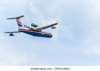 KAZAN, RUSSIA - AUGUST 09, 2014:  Air Show In Kazan Called I Choose The Sky. The Beriev Be 200 Altair Is A Multipurpose Amphibious Aircraft. Marketed As Being Designed For Fire Fighting.