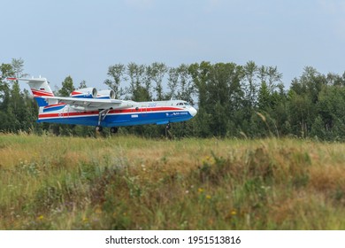 KAZAN, RUSSIA - AUGUST 09, 2014:  Air Show In Kazan Called I Choose The Sky. The Beriev Be 200 Altair Is A Multipurpose Amphibious Aircraft. Marketed As Being Designed For Fire Fighting.