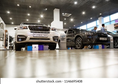 Kazan, Russia - May 18, 2018: Cars In Showroom Of Dealership Subaru In Kazan In 2018