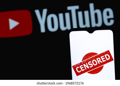 Kazan, Russia - May 4, 2021: The Photo Illustrates The Use Of Censorship In The Online Video Platform Youtube. Censored In Youtube. Word 