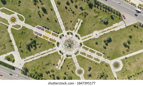 Kazan, Russia. Kazan Millennium Park, Aerial View, HEAD OVER SHOT  