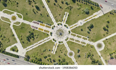 Kazan, Russia. Kazan Millennium Park, Aerial View, HEAD OVER SHOT  