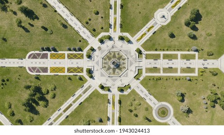 Kazan, Russia. Kazan Millennium Park, Aerial View, HEAD OVER SHOT  