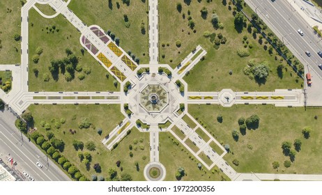 Kazan, Russia. Kazan Millennium Park, Aerial View, HEAD OVER SHOT  