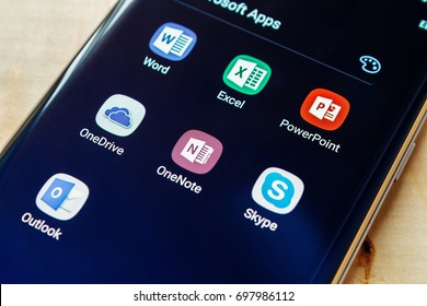 Kazan, Russian Federation - Aug 9, 2017: - Microsoft Office mobile application on Samsung device's screen. Microsoft Office is one of the most popular office software.