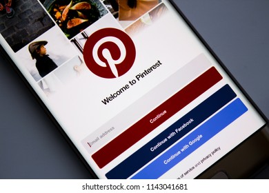 Kazan, Russian Federation - Jun 15, 2018: Samsung S7 With Social Internet Service Pinterest On The Screen. Pinterest Is An Online Pinboard That Allows People To Pin Their Interesting Things.