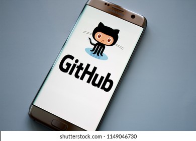 Kazan, Russian Federation - Jun 15, 2018: GitHub website on smartphone. GitHub is a web-based Git repository hosting service.