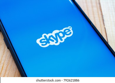 Kazan, Russian Federation - Sep 15, 2017: - Skype login screen on samsung s8 with keyboard on the side. Skype was founded in 2003 by Niklas ZennstrÃ¶m, from Sweden, and Janus Friis, from Denmark.