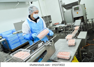 Kazatin, UKRAINE-September 15, 2010: Production Of Minced Meat In A Butcher Shop, September 15, 2010 In A Meat Factory, Kazatin, Ukraine  