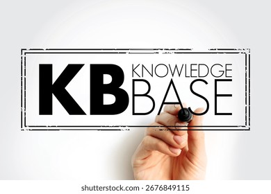 KB - Knowledge Base is a technology used to store complex structured and unstructured information used by a computer system, acronym stamp concept background