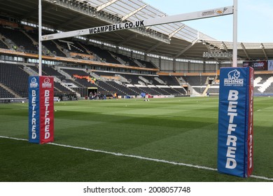 KCOM STADIUM, WALTON STREET, HULL, EAST YORKSHIRE, UK : 18 April 2021 : A General View Of The Empty Stadium From Behind The Posts Prior To A Hull FC Rugby Super League Game