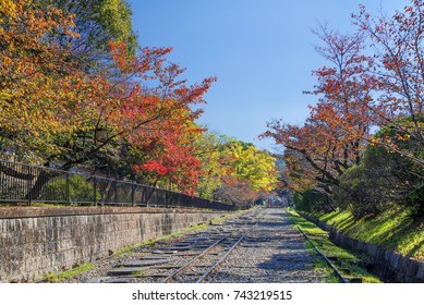 Keage incline, Kyoto, Japan, in autumn. Keage Incline was a canal inclined plane that helped carry boats between different water levels of Lake Biwa Canal.