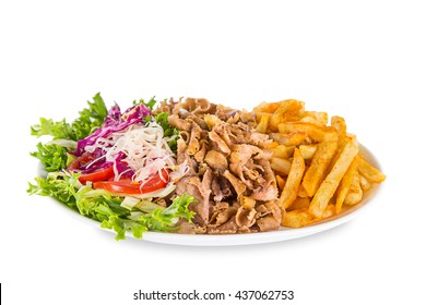 Kebab sandwich on white plate isolated