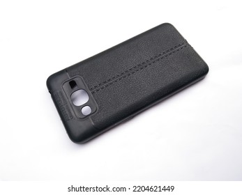 Kebumen, Indonesia, 21 September 2022. Black Phone Case Made Of Rubber On A White Background.