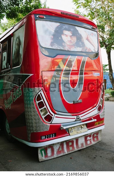 Kebumen, Indonesia - April, 2015: Bus trend with\
colorful paint in\
Kebumen.