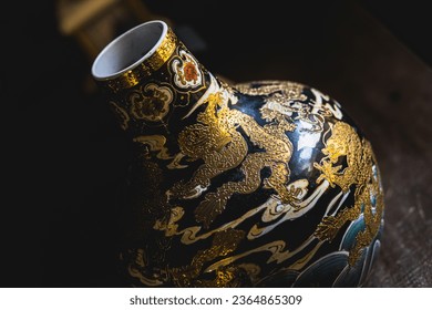 Kebumen, Indonesia - September 2023, Chinese antique vase or jar dragon artistic painting. - Shutterstock ID 2364865309