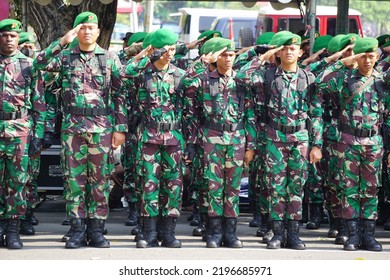 Kediri, East Java, Indonesia - August 27th, 2022 : Indonesian Army On Duty