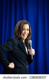 Keene, NH - April 24, 2019: Democratic 2020 U.S. presidential candidate Kamala Harris campaigns in New Hampshire.