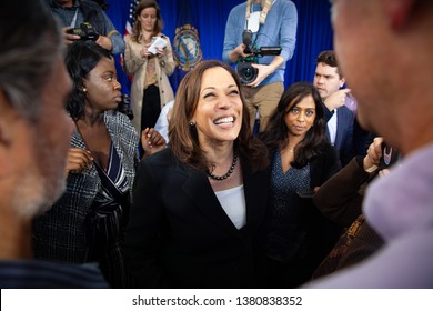 Keene, NH - April 24, 2019: Democratic 2020 U.S. presidential candidate Kamala Harris campaigns in New Hampshire.