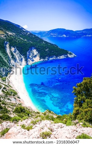 Kefalonia, Greece. Paralia Myrtos, most beautiful beach of the island and one of the most beautiful beaches in Europe, Greek Islands.