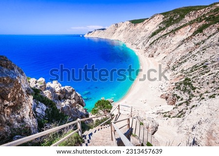 Kefalonia, Greece. Platia Ammos Beach, one of the most beautiful beaches of Cephalonia Island, Greek summer holiday landscape.