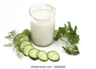 Kefir With Cucumber, Parsley And Fennel Isolated On White