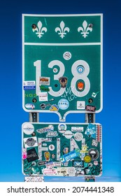 Kegaska, Qc, Canada - August 28th 2020: Sign Marking The End Of Scenic Road 138 In The Small Fishing Village Of Kegaska In Cote Nord Region Of Quebec, Canada