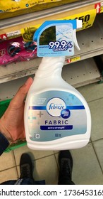 KELANTAN, MALAYSIA - 16 MAY 2020: Hand Hold The New Febreze Fabric Freshener Spray Bottles. Febreze Is A Brand Of Household Odor Eliminator Manufactured By Procter & Gamble