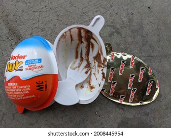 Kelantan, Malaysia - July 15 2021: Kinder Joy Chocolate That Has Been Consumed.