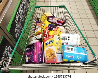 KELANTAN , Malaysia, March 2020 - A Trolly Full Of Junk Food In A Hyper Market