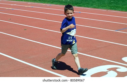 KELOWNA, CANADA - JULY 3:  Unidentified Child On Fun Run On 27th Annual Jack Brow Memorial Track And Field Meet July 3, 2011, Kelowna, Canada