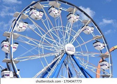 KEMAH, TX – APR 21: Century Wheel At Kemah Boardwalk, Near Houston, Texas, On Apr 21, 2019. It Is A 60-acre Texas Gulf Coast Theme Park And Considered One Of The Premier Boardwalks In The US.