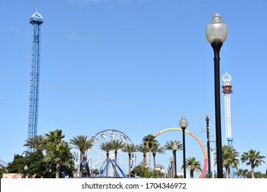 KEMAH, TX – APR 21: Rides At Kemah Boardwalk, In Kemah, Near Houston, Texas, On Apr 21, 2019. It Is A 60-acre Texas Gulf Coast Theme Park And Considered One Of The Premier Boardwalks In The US.