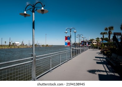 Kemah, TX, US - March 23, 2022: View Of Kemah Boardwalk Towards Galveston Bay In Kemah Texas.