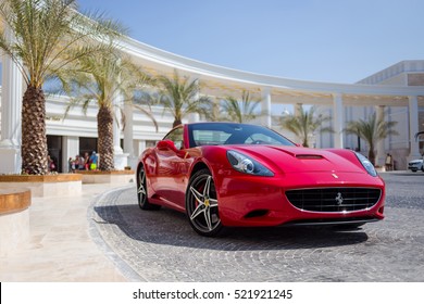 Kemer, Turkey - August 05, 2016.Red luxury supercar Ferrari 