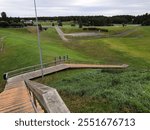 Kempele, Finland, August 25 2024. Morning run in the terrain surrounding the sports field and on the fitness stairs.