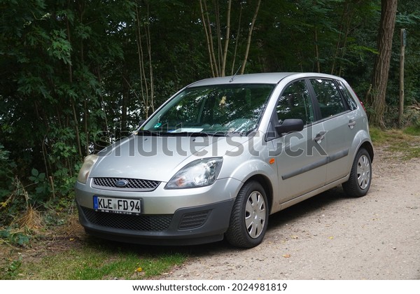 Kempen,Germany-August 09,2021:Ford Fiesta\
Fifth generation (BE256 ) parked in Kempen, is a supermini marketed\
by Ford from\
2002-2008.