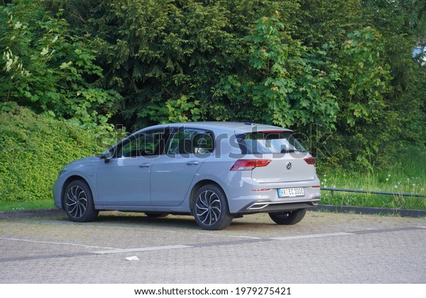 Kempen,Germany-May 24,2021:\
Volkswagen Golf Mk8 parks in Kempen, is a compact car, the eighth\
generation of the Volkswagen Golf.It was launched in Wolfsburg on\
24 October\
2019.
