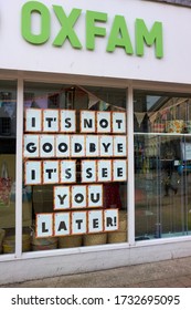  Kendal, Cumbria, UK - March 22 2020: 'Its Not Goodbye Its See You Later' Sign In A High Street Charity Shop Closed Due To The Coronavirus, Covid 19 Pandemic                              