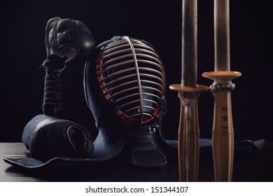 Kendo: Men, Kote And Shinai, Over Dark Background