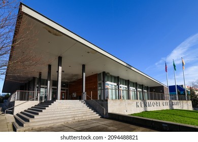 Kenmore, WA, USA - December 19, 2021; Kenmore City Hall Building And Entrance In The North Lake Washington Community Near Seattle