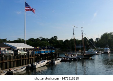 Kennebunkport, ME - July 19 2019: Boats In The Marina On The Kennebunk River