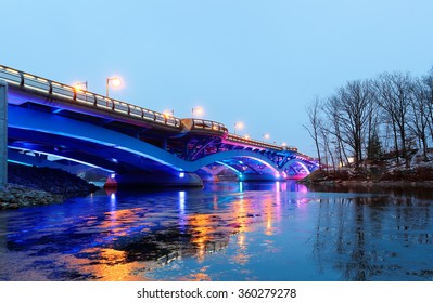Kenneth F. Burns Memorial Bridge connecting Worcester and Shrewsbury at Dusk, Massachusetts, USA