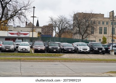 Kenosha, Wisconsin USA - November 12th, 2021: Car Source Rebuilt From The Riots Burning It Down Cause Of Jacob Blake Death.