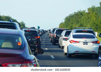 Kent County, Delaware, U.S.A - September 8, 2020 - The View Of The Traffic On Route 1 Towards Dover In The Summer