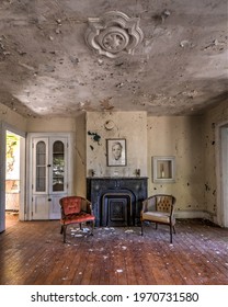 Kent, CT US - 03 21 21: Abandoned House With Fireplace