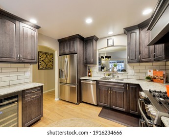 Kent, WA, USA - Feb. 2, 2021: Modern residential kitchen interior