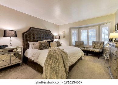 Kent, WA, USA - Feb. 2, 2021: Modern residential bedroom interior