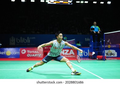 Kento Momota From Japan In Action At Blibli Indonesia Open 2018 At Istora Senayan, Jakarta, Indonesia. July 05 2018.